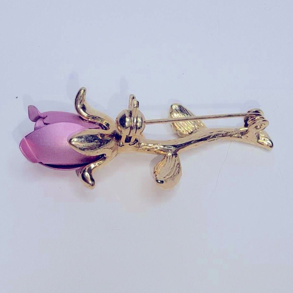 Vintage Gold & Pink Rose Pin Brooch - Picture 2 of 3